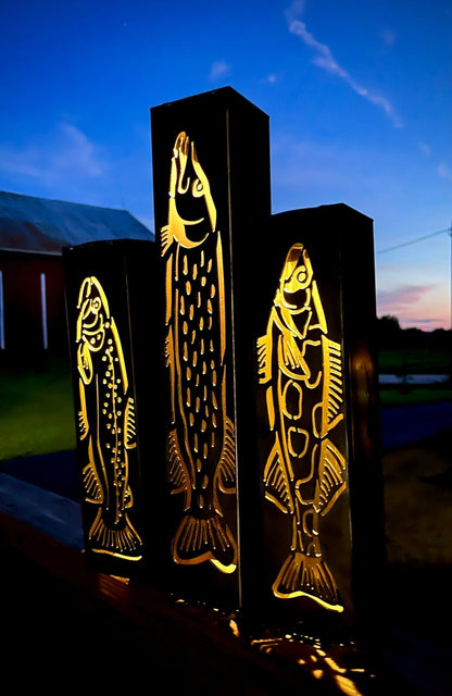 Gone Fishing Pillar Luminary w/ Solar Cap | Freshwater Pack