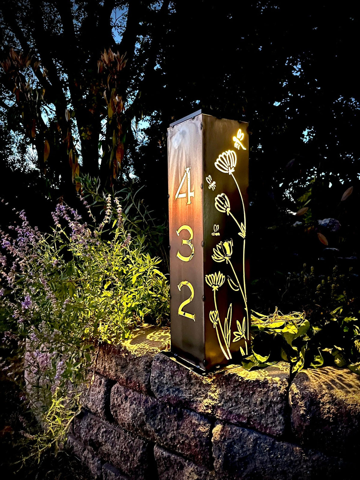 Home Address Wildflower Solar Pillar Light - Steel