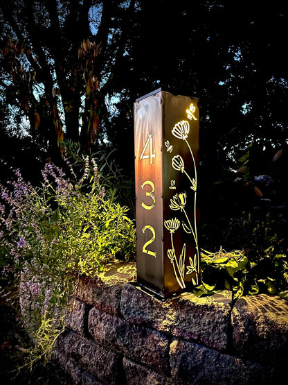 Home Address Wildflower Solar Pillar Light - Steel
