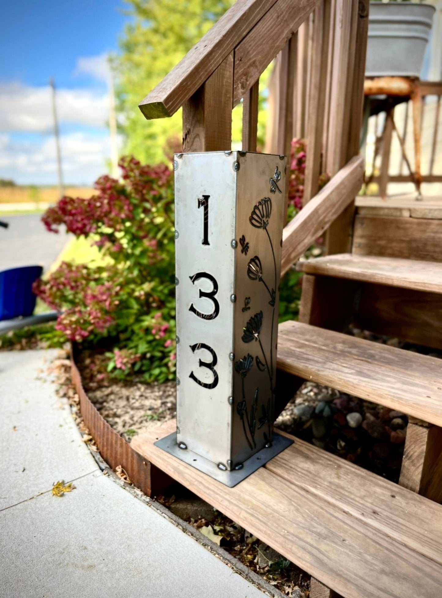 Home Address Wildflower Solar Pillar Light - Steel