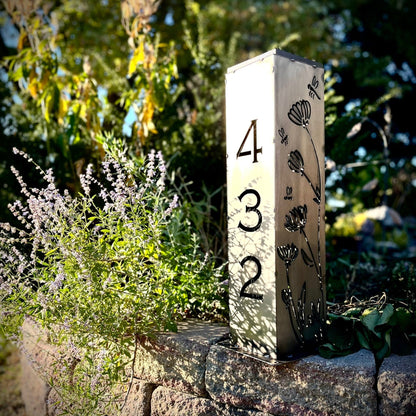 Home Address Wildflower Solar Pillar Light - Steel