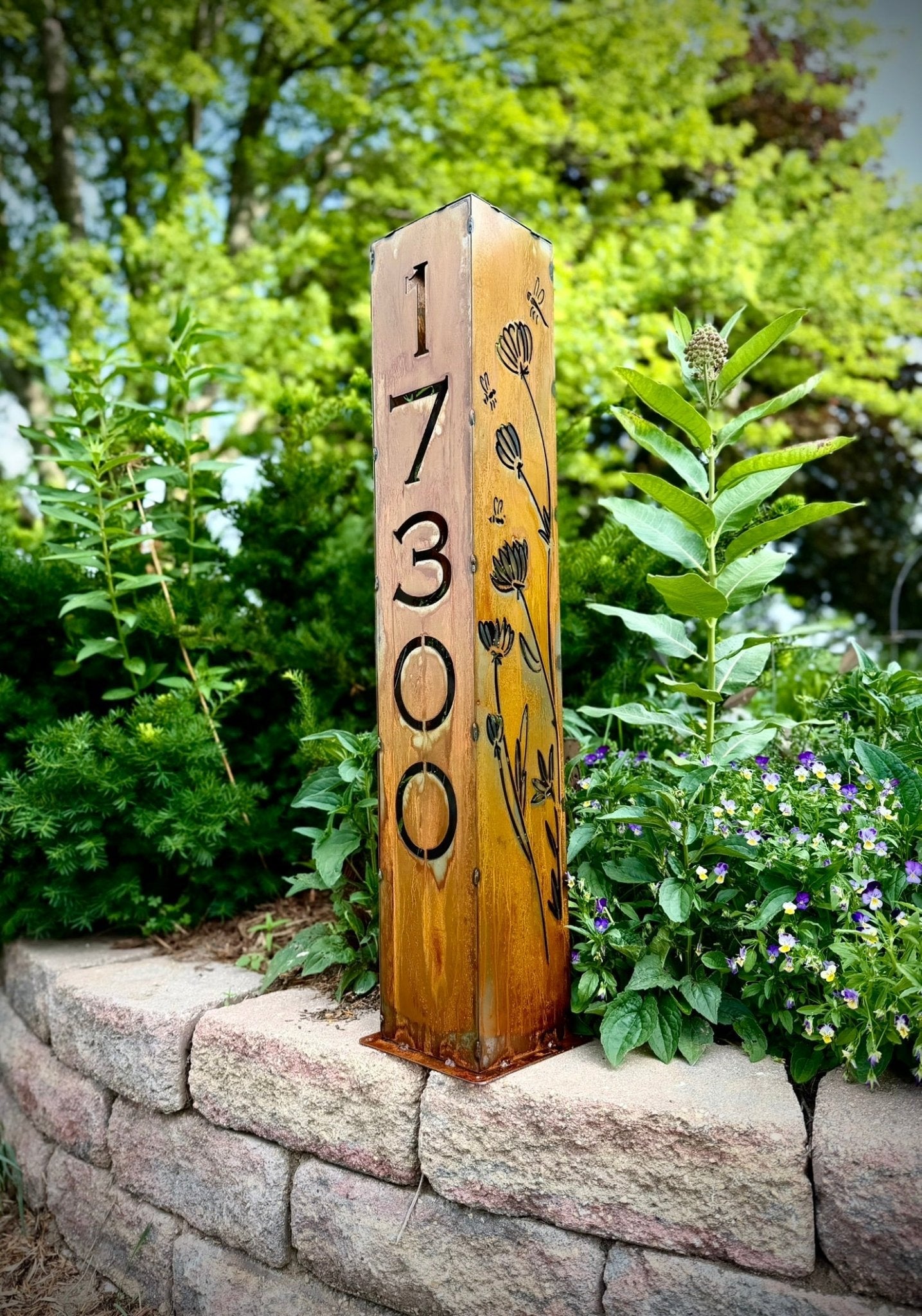 Home Address Wildflower Solar Pillar Light - Steel