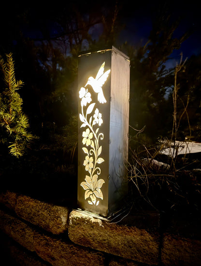 Hummingbird Garden Glow Solar Luminary Pillar - Steel