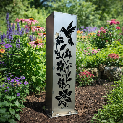 Hummingbird Garden Glow Solar Luminary Pillar - Steel