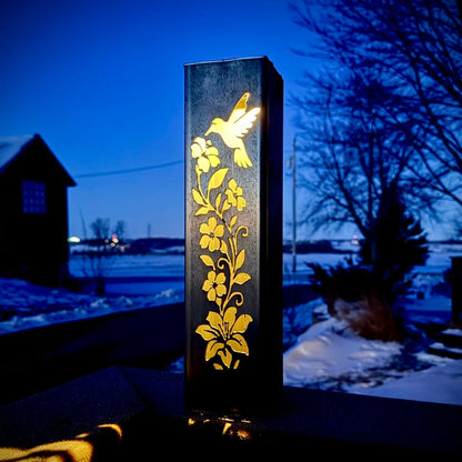 Hummingbird Garden Glow Solar Luminary Pillar - Steel