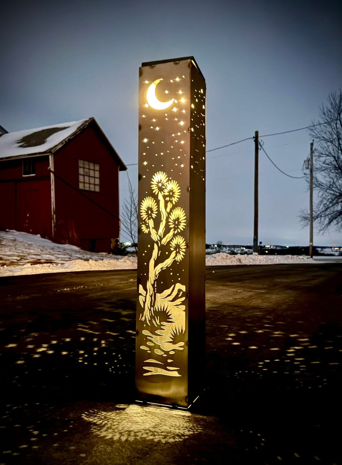 Joshua Tree Moon Luminary Pillar w/ Solar Cap | Multiple Sizes | Steel