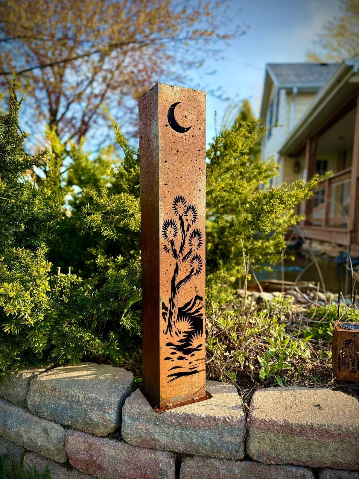 Joshua Tree Moon Luminary Pillar w/ Solar Cap | Multiple Sizes | Steel