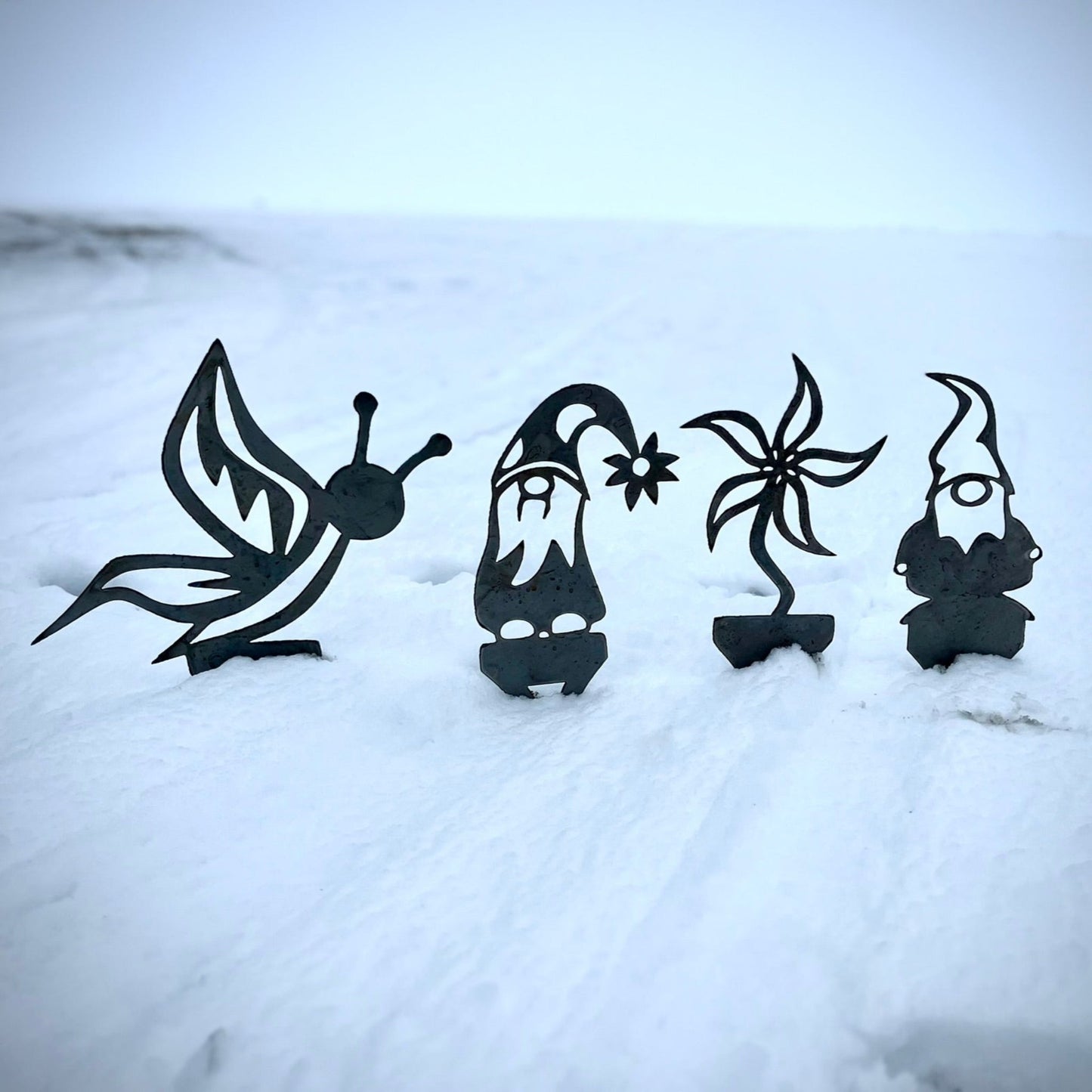 Metal Garden Gnomes, Butterfly, Flower