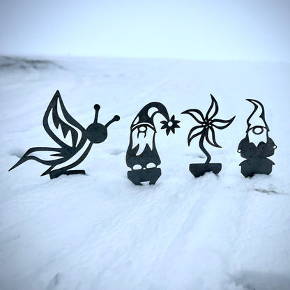 Metal Garden Gnomes, Butterfly, Flower