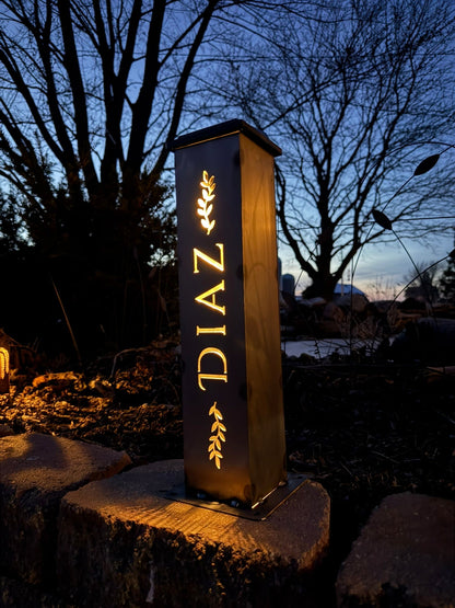 Personalized Vines Solar Pillar Light - Steel