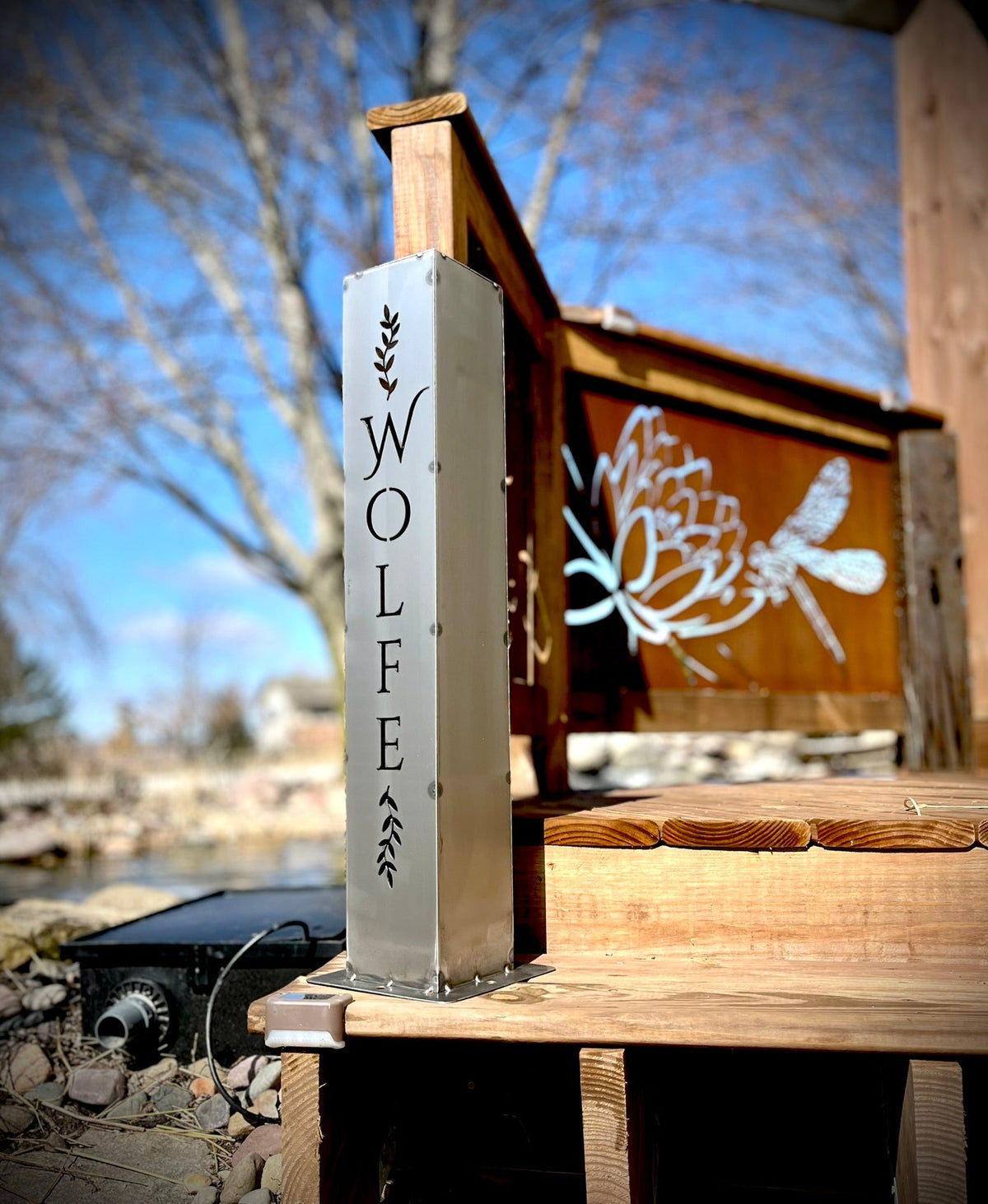 Personalized Vines Solar Pillar Light - Steel