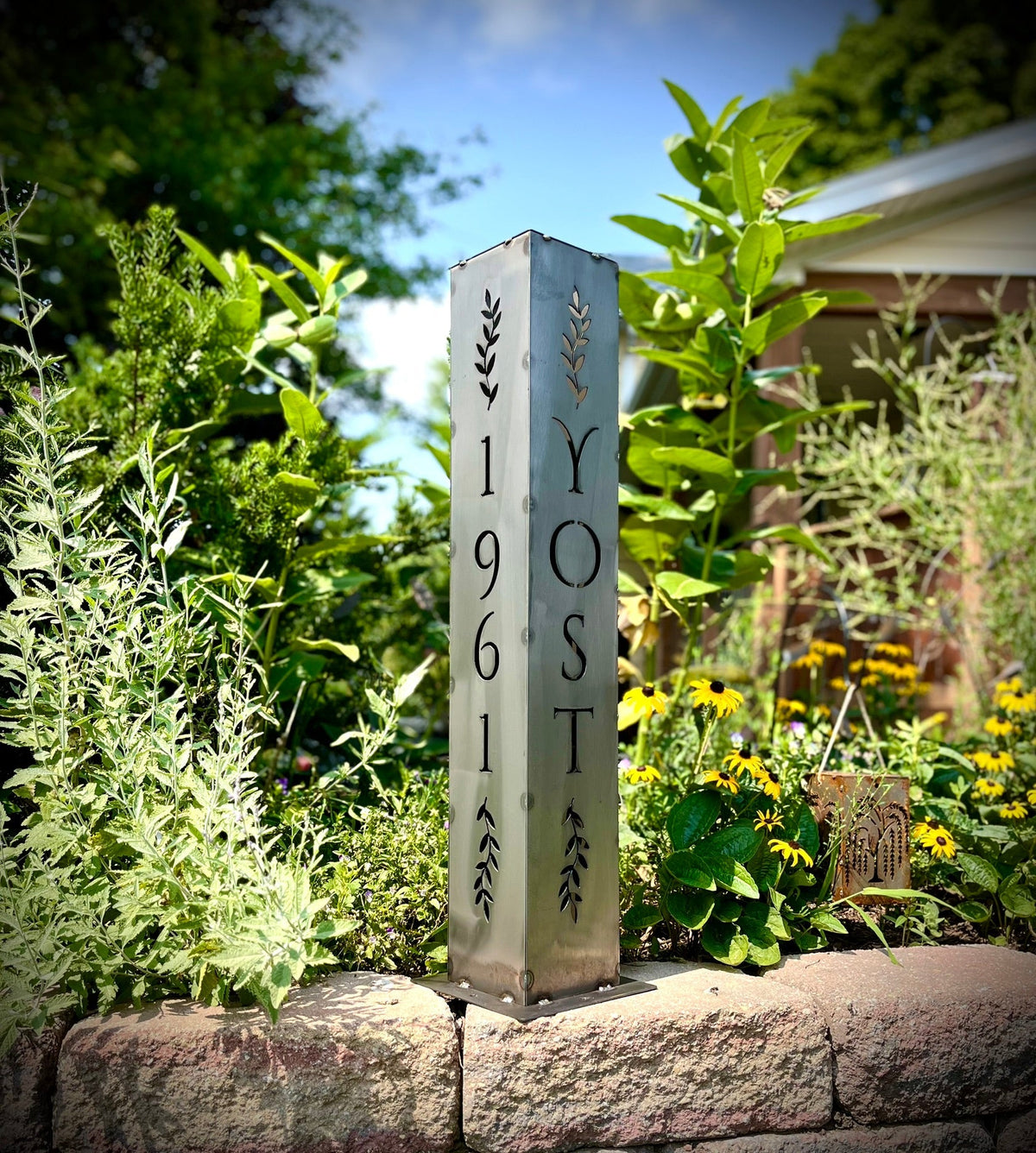 Personalized Vines Solar Pillar Light - Steel