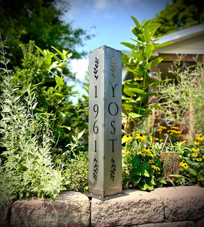 Personalized Vines Solar Pillar Light - Steel