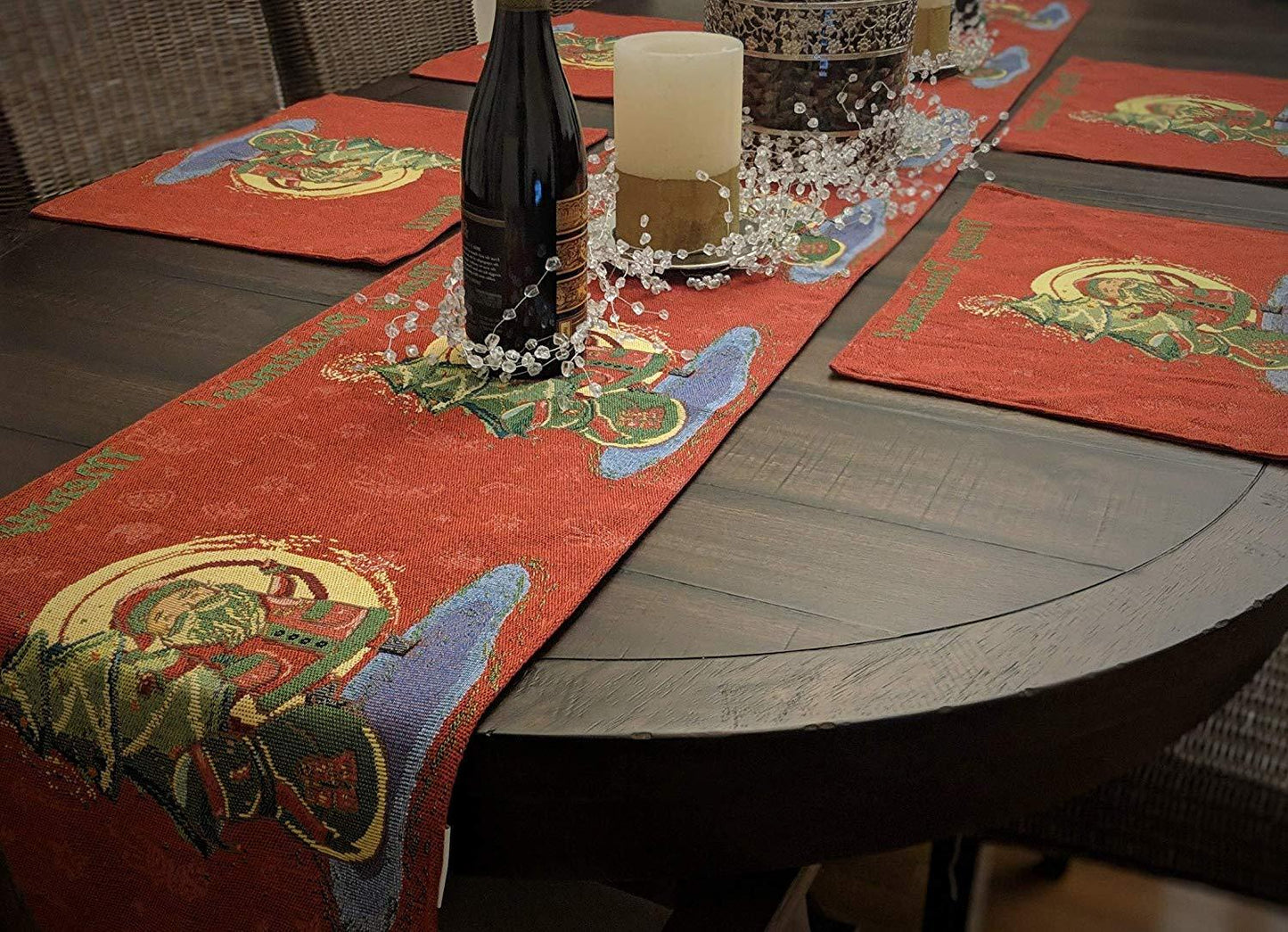 DaDa Bedding Set of 4-Pieces Red Santa Claus Christmas Tapestry Placemats 13” x 19” (17615)