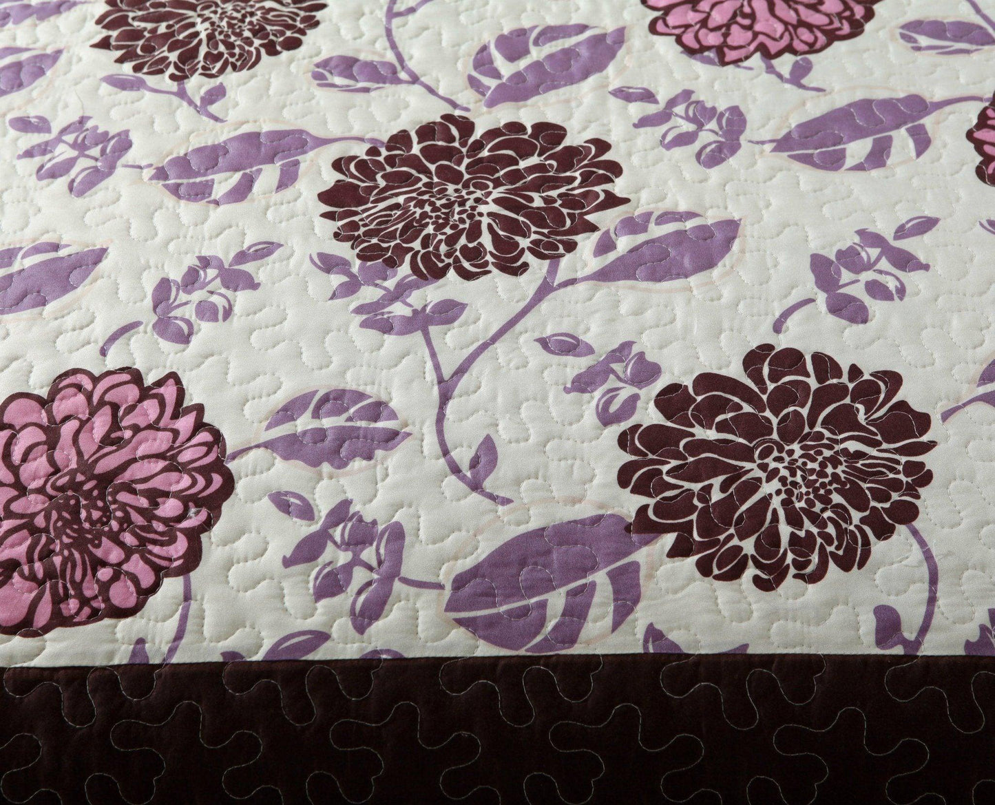 DaDa Bedding Bohemian Purple Blooms Floral Garden Pink Brown Bedspread Set (KBJ1629)