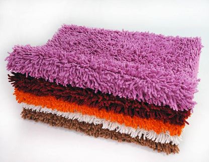DaDa Bedding Vanilla Ivory White Shaggy Soft Chenille Noodle Carpet Rug Bath Mat