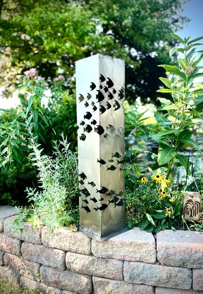 School of Fish Solar Luminary Pillar | Steel