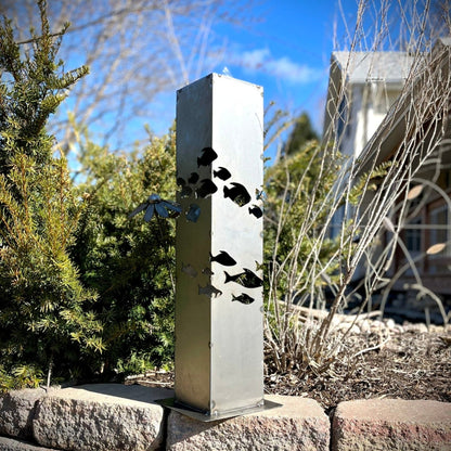 School of Fish Solar Luminary Pillar | Steel