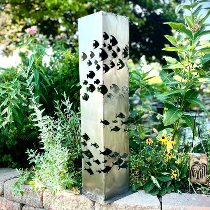 School of Fish Solar Luminary Pillar | Steel