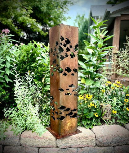School of Fish Solar Luminary Pillar | Steel