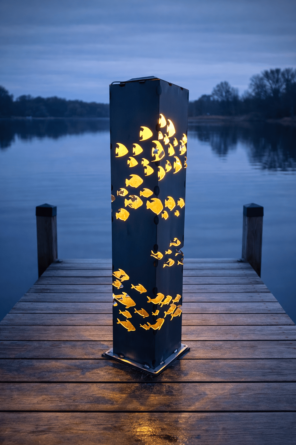 School of Fish Solar Luminary Pillar | Steel