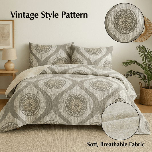 DaDa Bedding Rustic Grey Mosaic Distressed Medallion Reversible Quilted Bedspread Set (SD16299)
