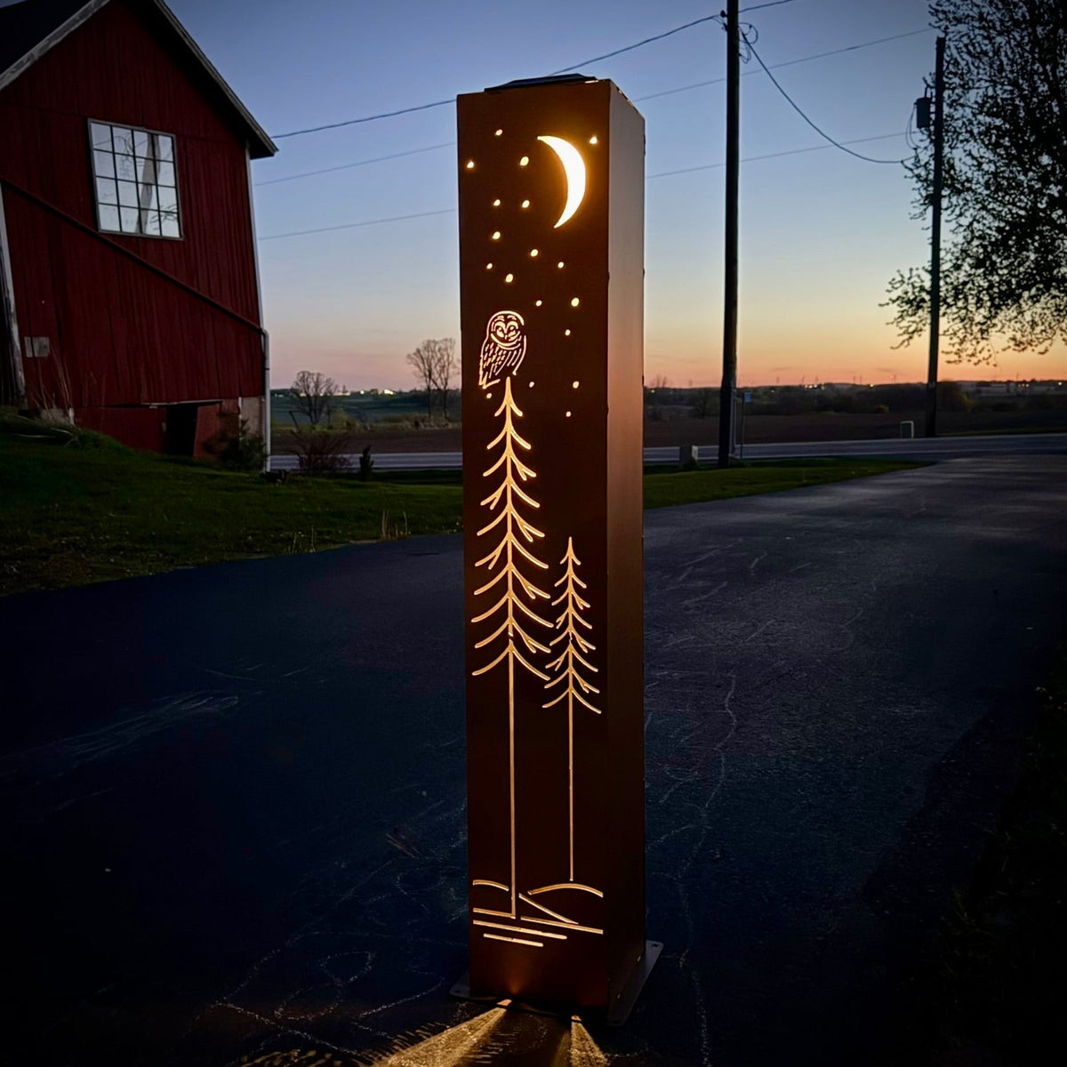 Simple Pines Owl Solar Pillar - Steel - Corten Available