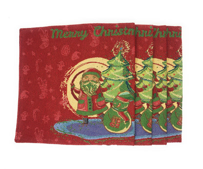 DaDa Bedding Set of 8 Pieces Red Santa Claus Holiday Table Tapestry - 4 Placemats, 2 Table Runners, 2 Throw Pillow Covers (17615)