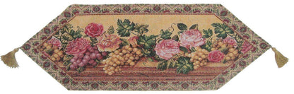 DaDa Bedding Romantic Parade of Fruit & Roses Floral Tapestry Table Runner (14426)