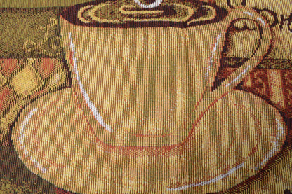 DaDa Bedding Set of 3-Pieces - Smell of Coffee Café Cup Orange Brown Woven Tapestry Dining Table Runners (9912)
