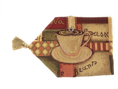 DaDa Bedding Set of 3-Pieces - Smell of Coffee Café Cup Orange Brown Woven Tapestry Dining Table Runners (9912)