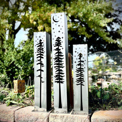 XL Pine Night Sky Solar Luminary Pillar | Steel