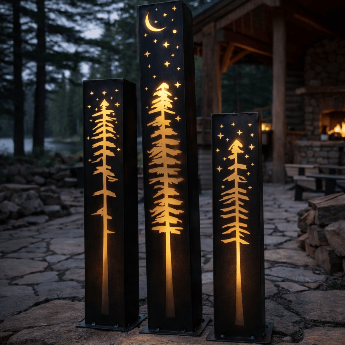 XL Pine Night Sky Solar Luminary Pillar | Steel