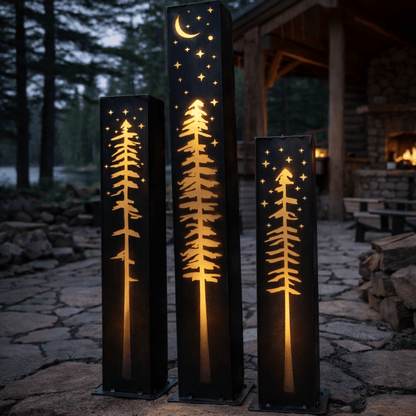 XL Pine Night Sky Solar Luminary Pillar | Steel