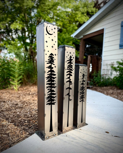 XL Pine Night Sky Solar Luminary Pillar | Steel